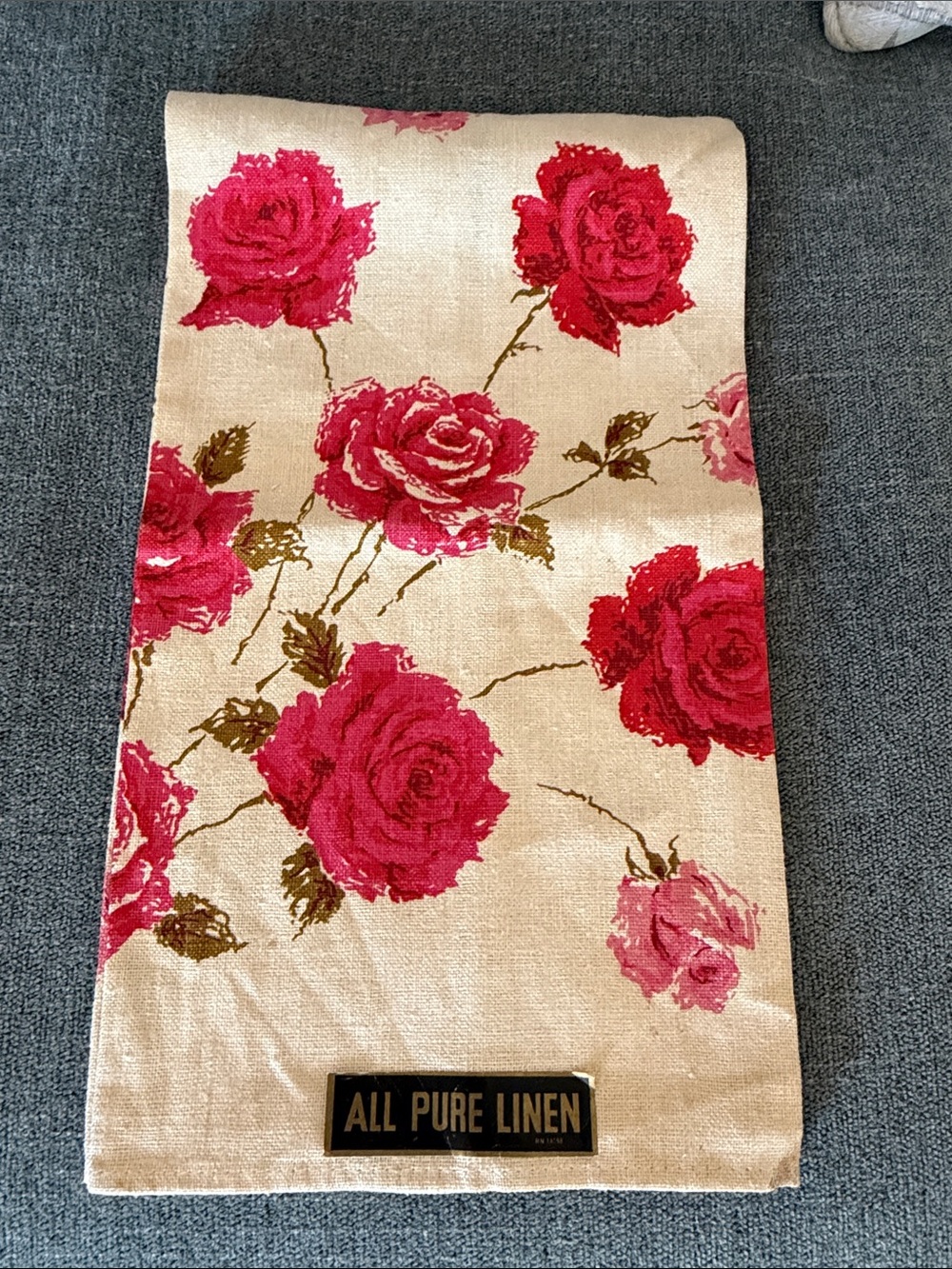 All Pure Linen Pink & Red Rose Linen Tea Towel